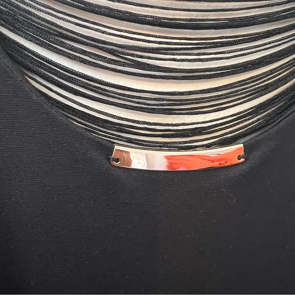 WAGGON PARIS Black Long Sleeve Mini Dress "Chic Shadows" Draped Fringe Sz M LBD - Picture 4 of 9